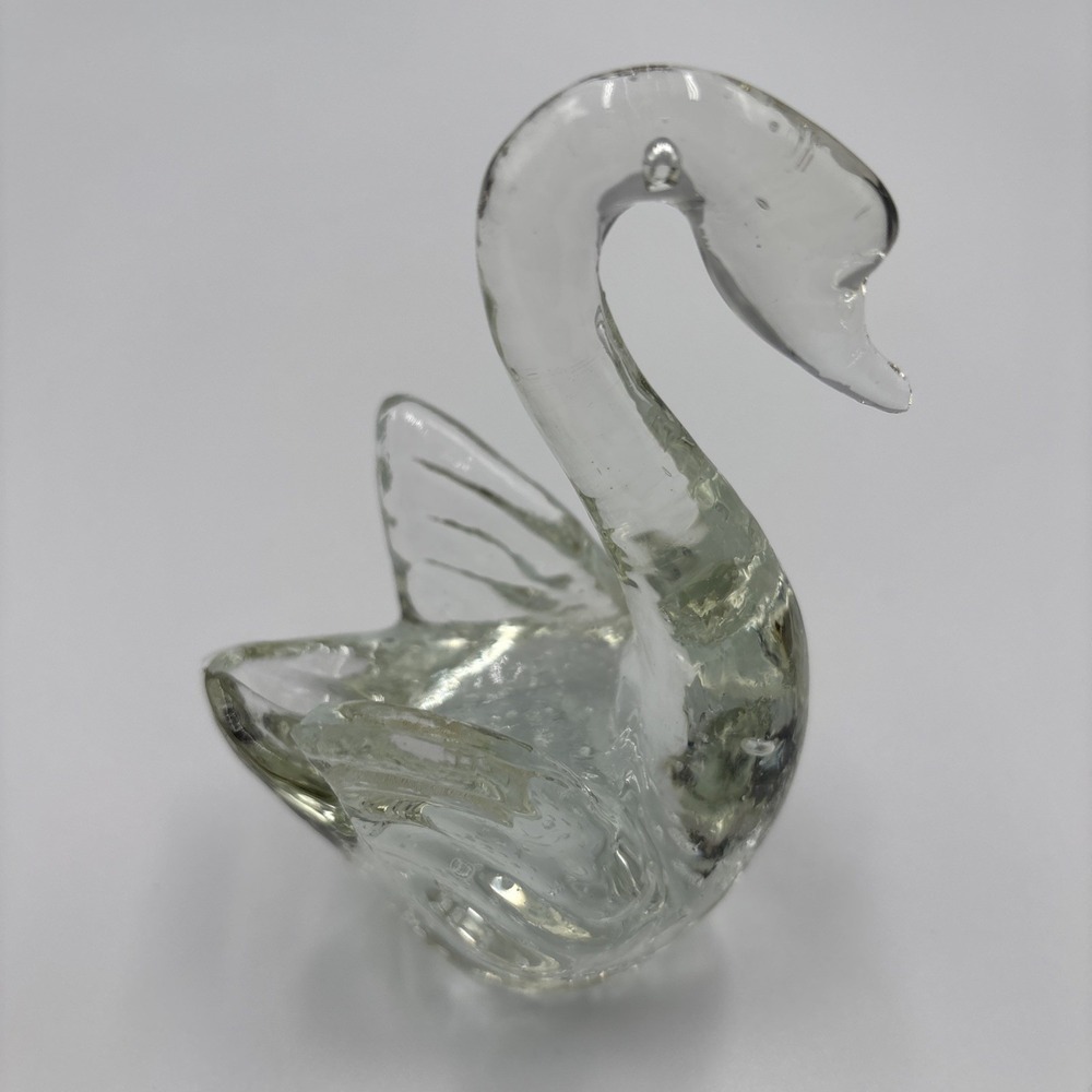 Art Glass Swan Paperweight Clear Figurine Animal Collectible‎ Decor ~ 4" Tall - Picture 6 of 9